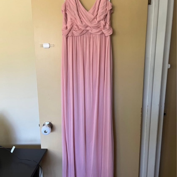 DAVID'S BRIDAL Long Mesh Dress with Cowl Back Detail STYLE# F15933 - Picture 3 of 4